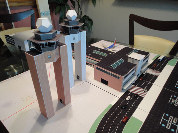 1:200 scale model airport dual control-towers